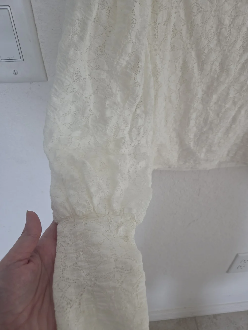 NWT Free People Jasmine Lace Top Small Ivory White Open Cutout Back Puff Sleeve